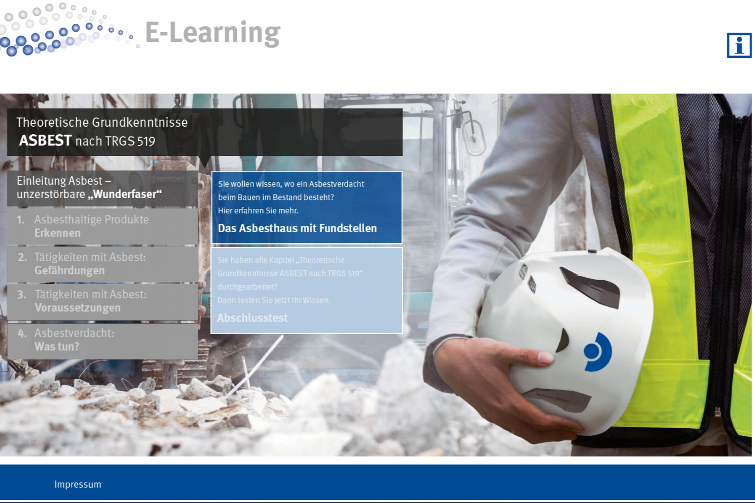 Startseite des E-Learnings "Asbest"