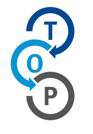 TOP-Prinzip; Buchstaben T, O und P in pfeilförmigen Kreisen